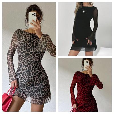 2026 New Autumn/Winter Sexy Backless Leopard Long Sleeve Dress - European & American Style