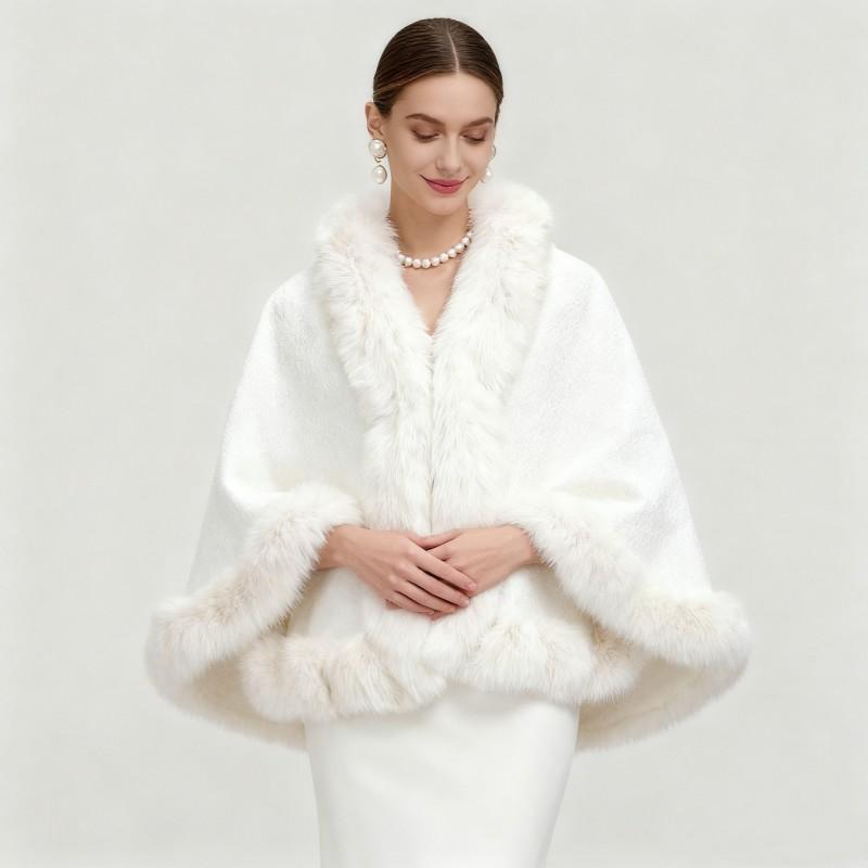 Womens Oversized Knit Cape Cardigan With Faux Mink Collar Warm Winter Wrap Coat Elegant Plus Size