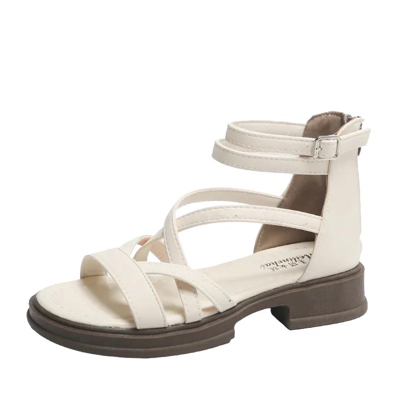Fashion 2024 Sandals Black Shoes for Women Summer Heels All-Match New Beige Comfort Beach Low Fashion Girls Flat Gladiator Clear Lace