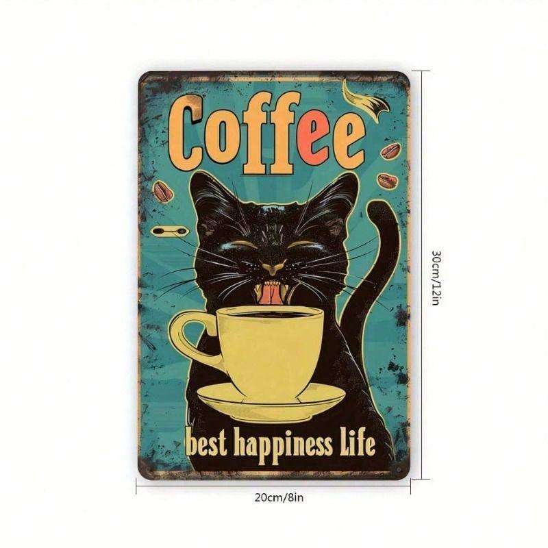 Metal Poster Wall Art Vintage Cat Coffee Print Home Decor