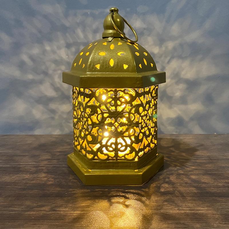 White LED Hollow Out Iron Lantern Vintage Home Decor Bedroom Living Room Ambient Lighting Craft Ornament for Indoor Outdoor Use