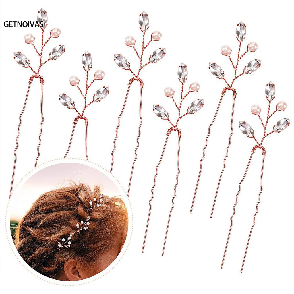 6PCS Rhinestones U-shaped Hair Pins Little Simple Bride Wedding Hair Pins Bridal Hair Piece Wedding Hair Accessories for Women