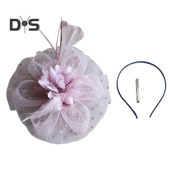 Feather Mesh Decorative Top Hat Headband Party Hair Accessories Women Flower Decor Dot Print Headpiece