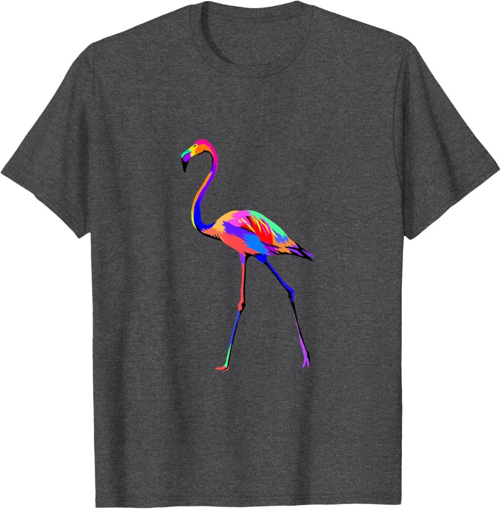 Colorful Pop Art Flamingo Graphic Tee Breathable Cotton Casual Short Sleeve T-Shirt