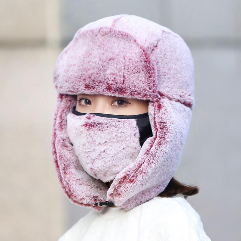 New women's warm two-piece set with mask, piled and thickened in winter, windproof and cold-proof imitation rabbit fur high-quality version