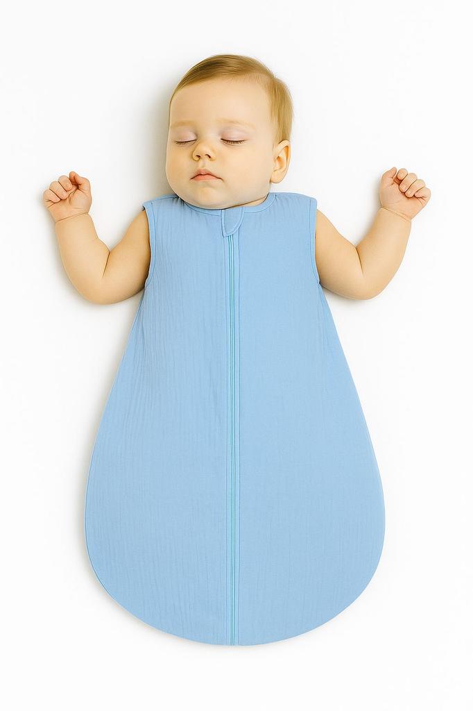 Rounded Muslin Sleeping Bag for Children S 0-6 Months Summer TOG 1.0 - Blue