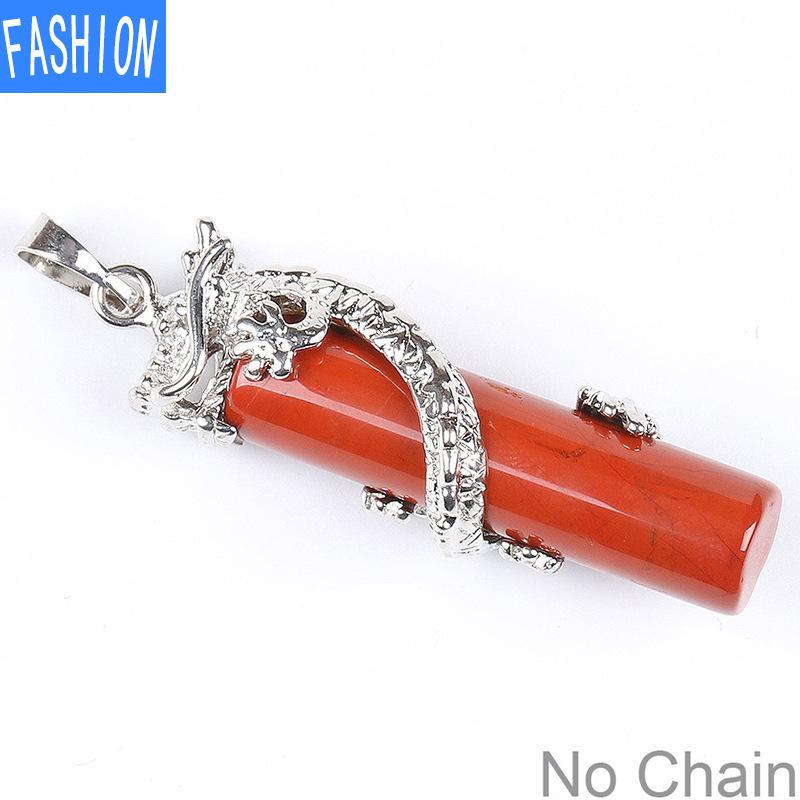 Klassisk naturstein halskjede anheng Tribal Totem Dragon svingete Crystal Column for menn og kvinner