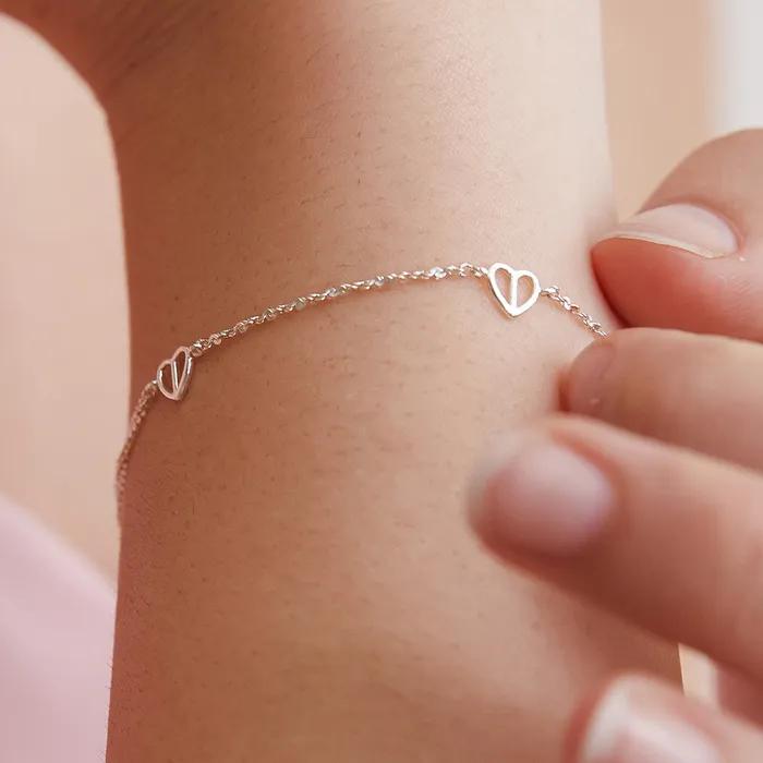 (Silver 925) Half and Half Heart Chain Bracelet BR2187