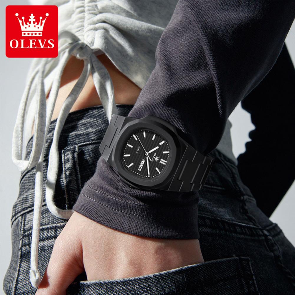 OLEVS 5627 Watches For Man Original Square Quartz Watch Waterproof Luminous Week Date Watches Resin Strap Box Gifts