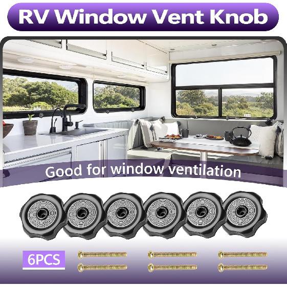 6 PCS RV Window Vent Knob 1" Shaft, Premium Plastic Window and Vent Replacement Knob 2-1/4 Inch Diameter, Travel Trailer Window Knobs for Window