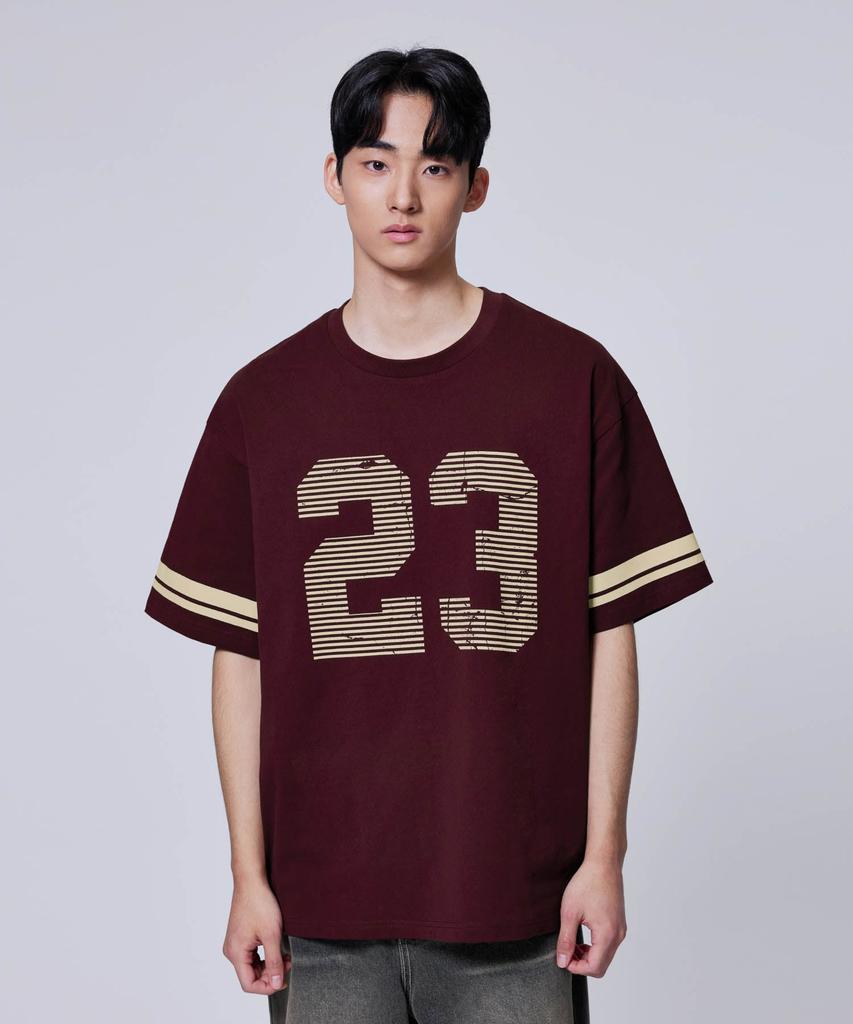 AGOD Oversized Vintage Rugby Short Sleeve T-Shirt [Burgundy]