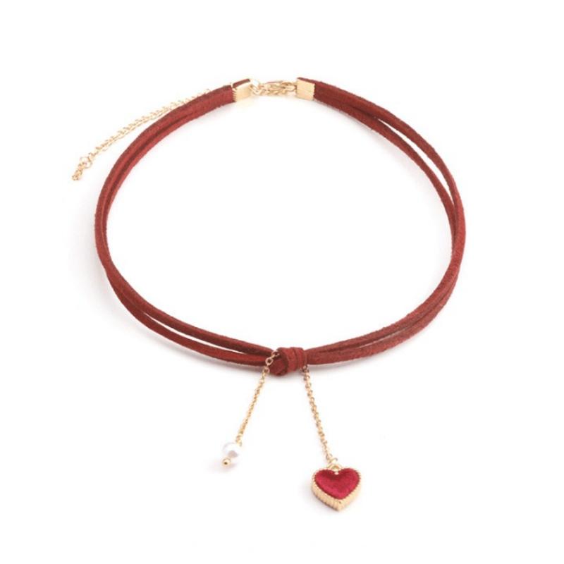 Christmas New Year Red Pendant Girl Vintage Velvet Choker Necklace Personality Sweet Love Collarbone Chain Necklace