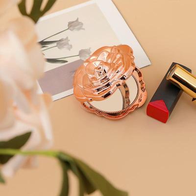 Rose Flower Portable Flip Makeup Mirror: Compact Handheld Mini Mirror for Students