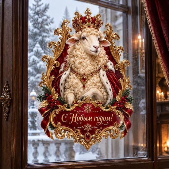 Glass Door Decorations for Holidays Russian New Year Window Cling, 2027 Zodiac Sheep Sticker, Eco Friendly Festive Wall Decals of Goat Static