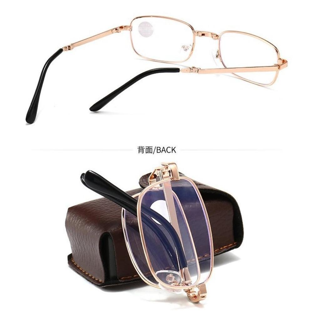 Folding Reading Glasses with Leather Box Women Men Protable Collapsible Metal Eyewear Anti-blue Light Diopter Glasses