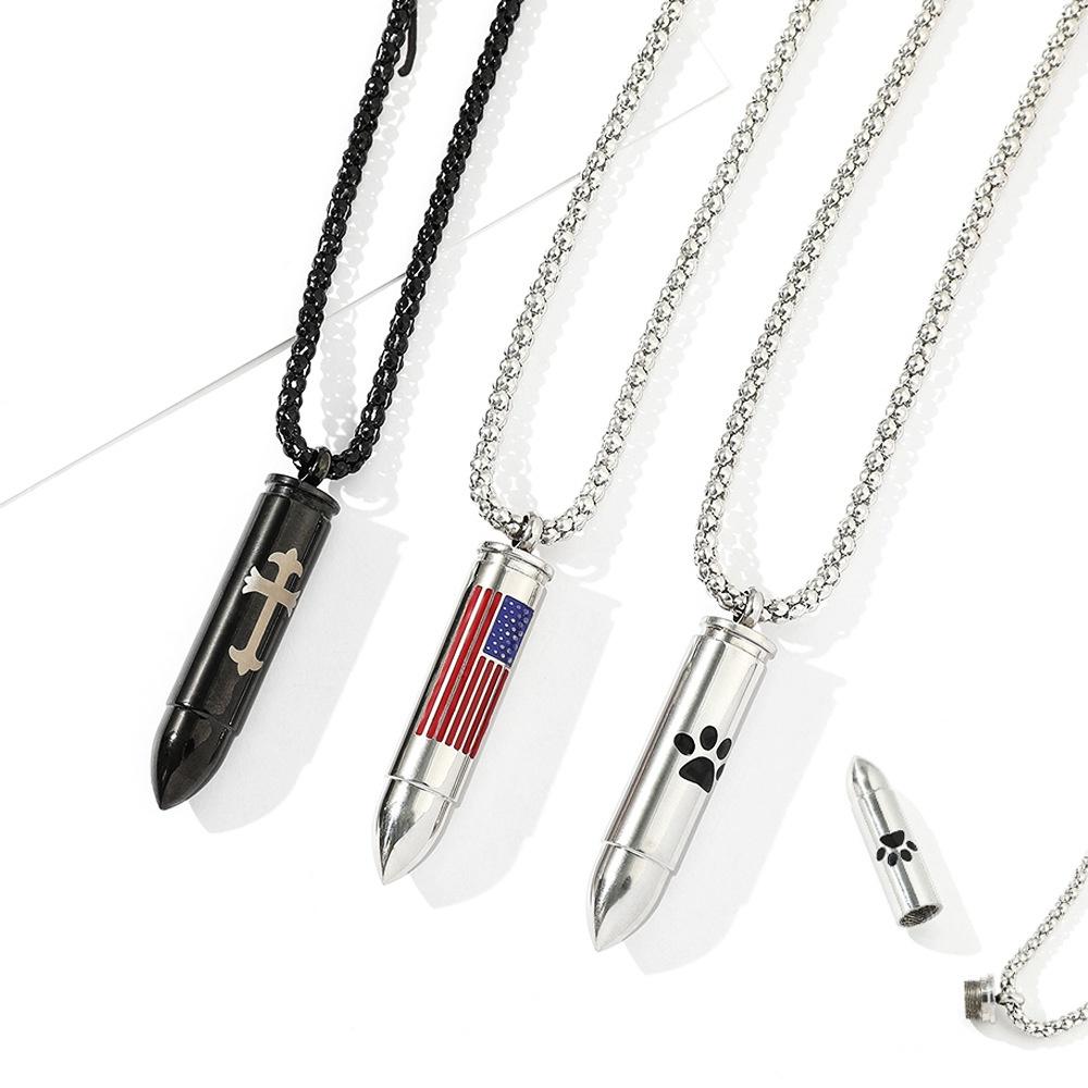 New Arrival American Flag Cat Claw Cross Stainless Steel Bullet Pendant Necklace