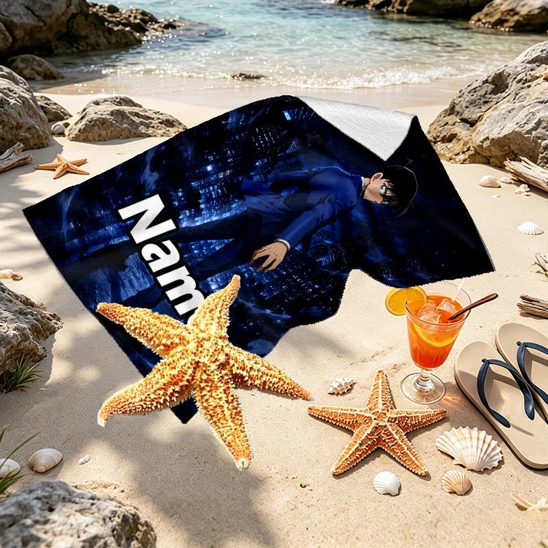 Custom Name Personalized Anime Print Beach Towel, for Trip Camping Beach Party Home Decor, Birthday Gift for Family & Friends