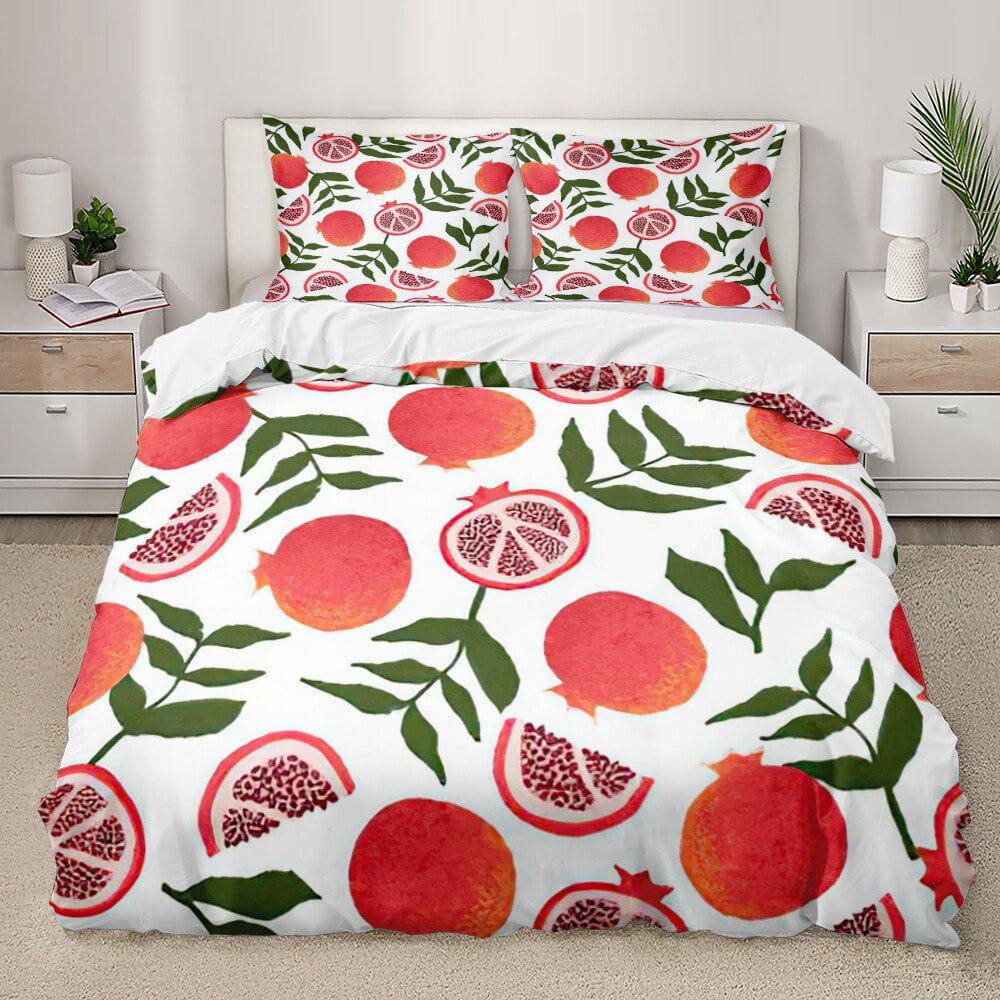 Red Pomegranate Duvet Cover Summer Tropical Fruit For Women Children Green Leaves Quilt Cover For Bedroom Decorations Warm Soft