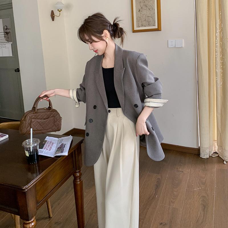 

Женский блейзер, весенняя одежда, новый дизайн, темпераментный, свободный, двубортный, повседневный, универсальный, маленький костюмный топ XL серый