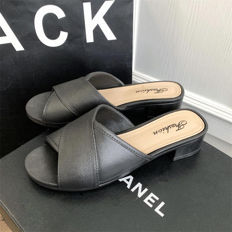 Yuzhihao Summer Women s Chunky Heel Sandals - Solid Color Beach  Casual One-Strap 40-41