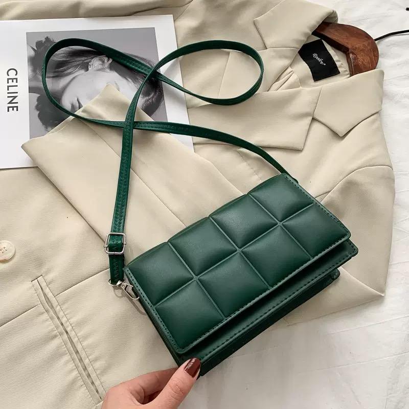 Simple Shoulder Bag Women PU Leather PlaidCrossbody Small Square Purse Handbag