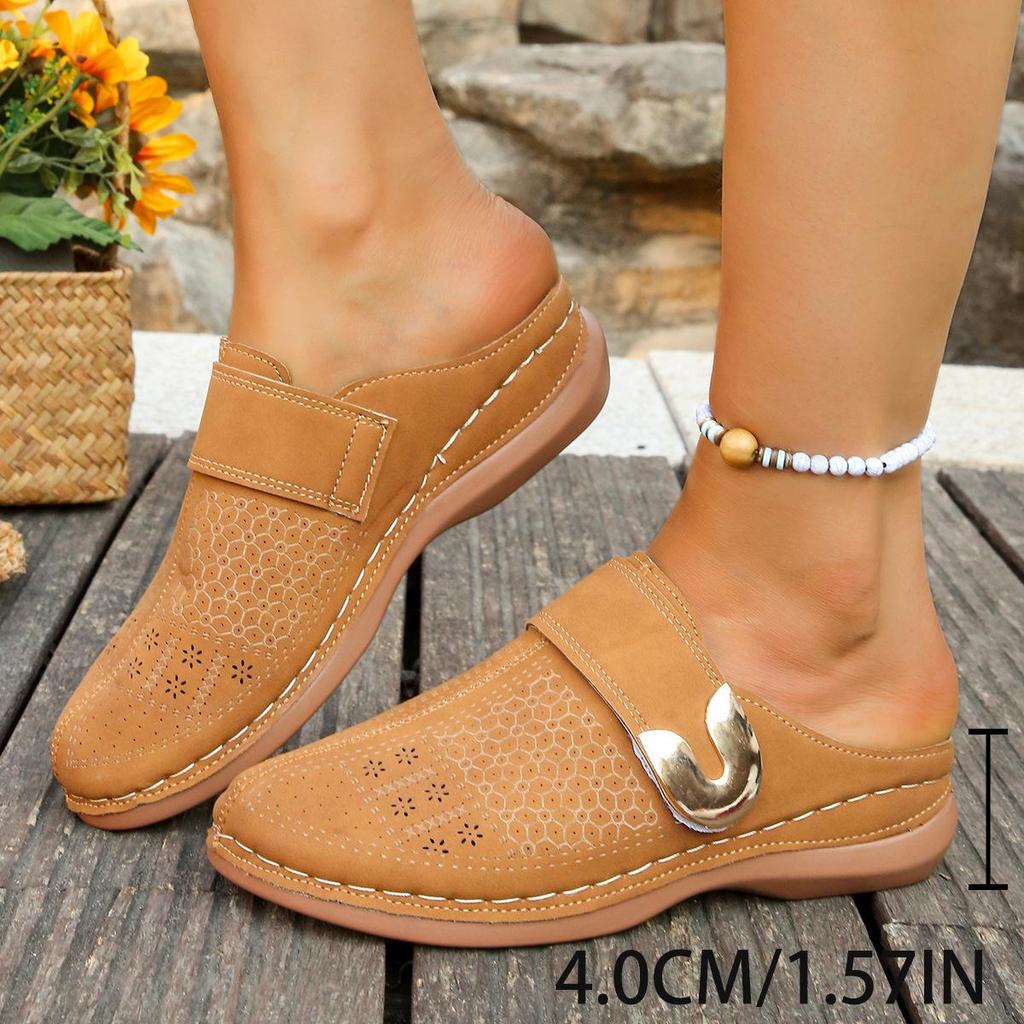 Übergröße Klettverschluss Sommer-Slipper für Damen mit geschlossener Zehenpartie - Atmungsaktiv und Lässig mit Metallakzent (Größe 43)