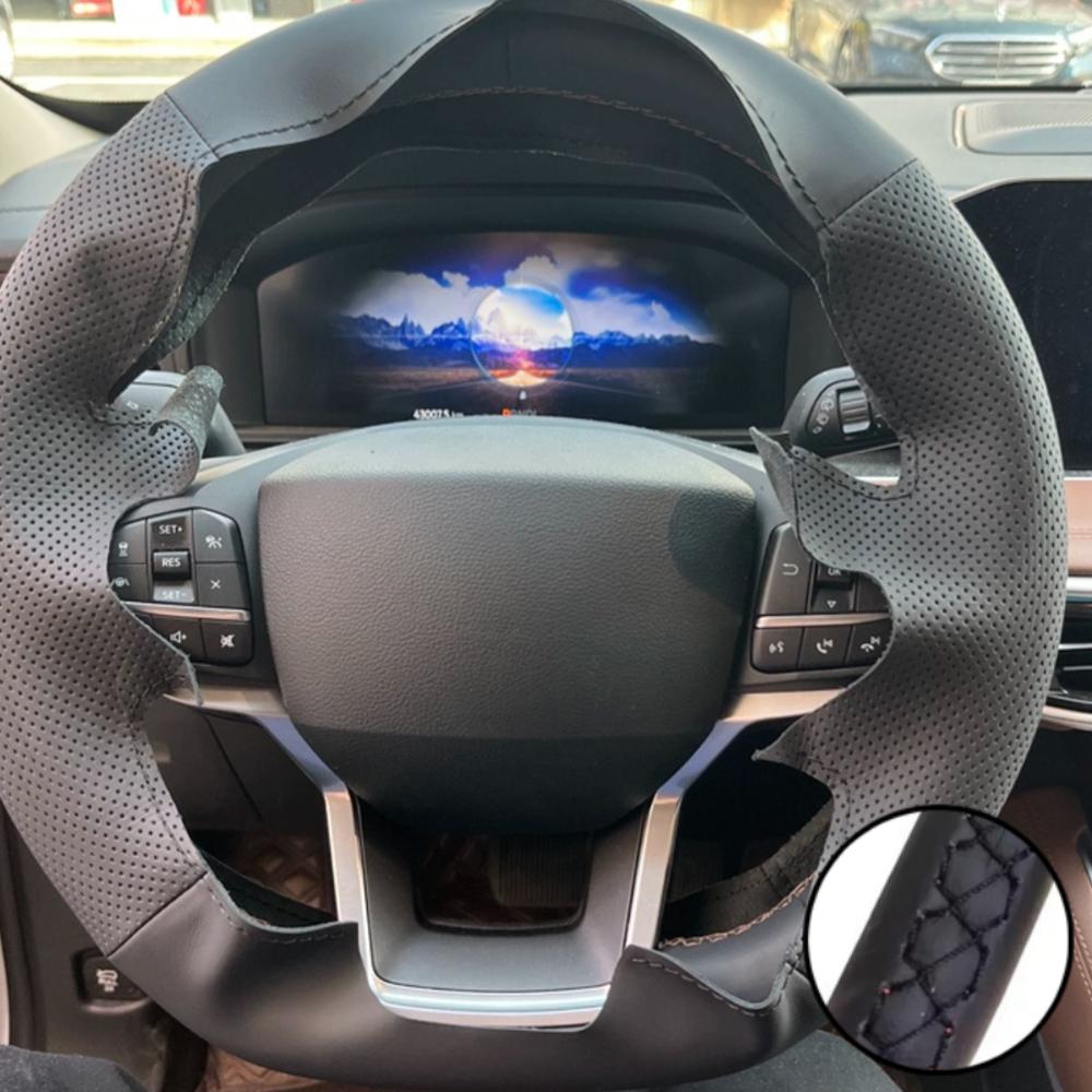 Auto Interior Accessories Hand-stitched Black Anti-slip Microfiber Leather Steering Wheel Cover For Ford Explorer -
