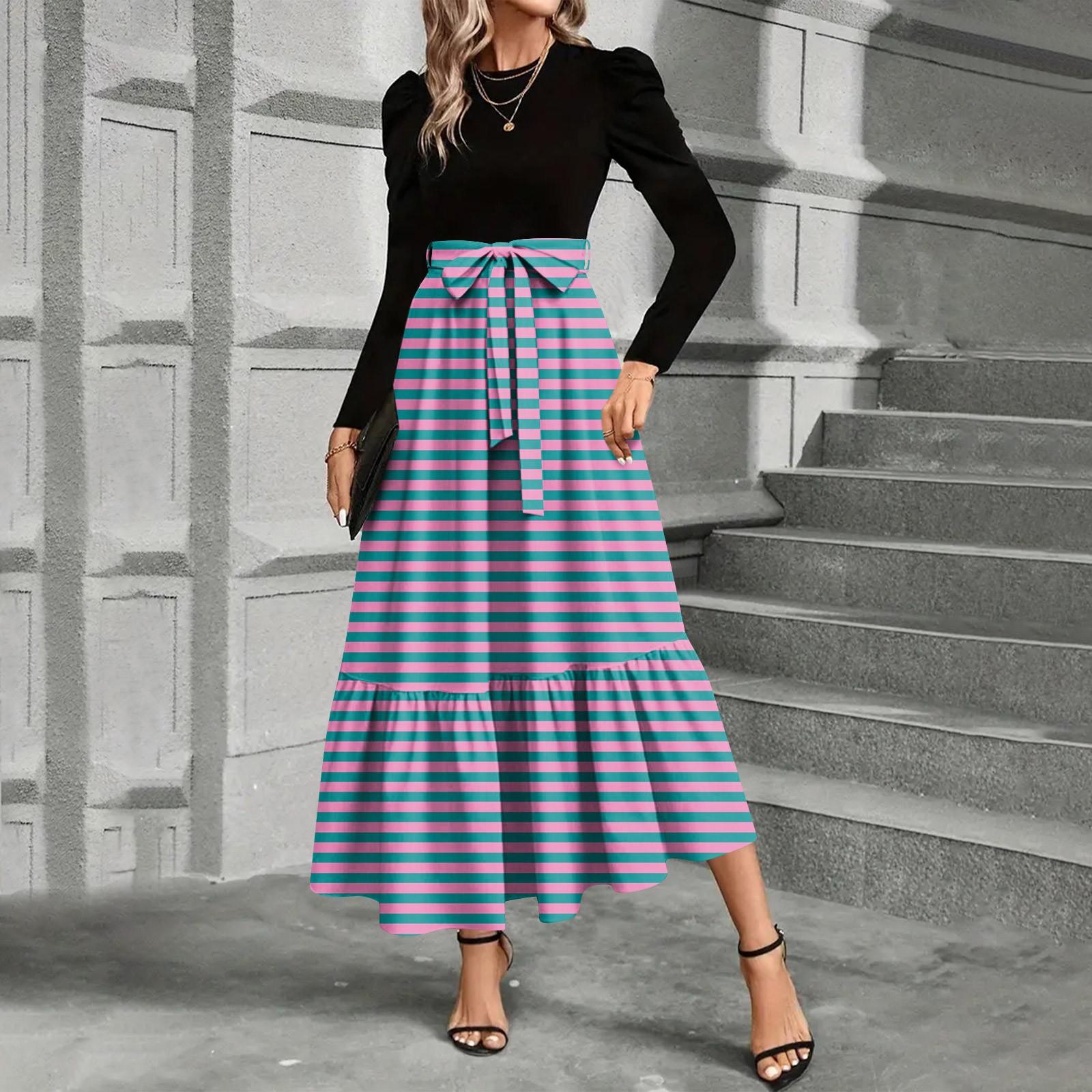

Women s Floral Print High Waist Fashionable And Elegant Dress M синій