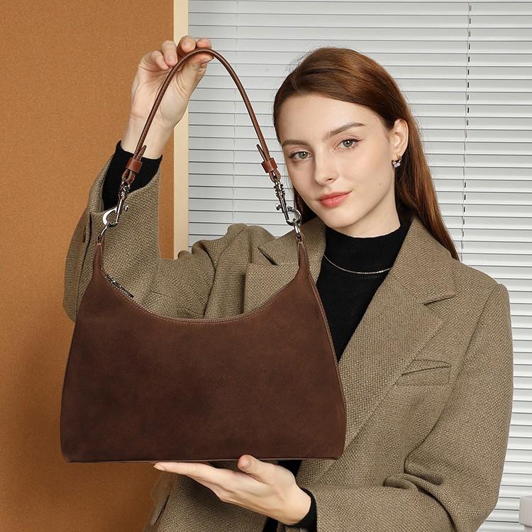 Frosted Texture Underarm Bag Vintage Genuine Leather Commuter Women's Bag 2025 New Single Shoulder Tote Bag Versatile Casual Women's Bag