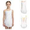 Abito da Gara da Ballo per Bambina Senza Maniche Patchwork Rete Strass Spacco Laterale con Slip Integrati per Pattinaggio Ginnastica Spettacolo