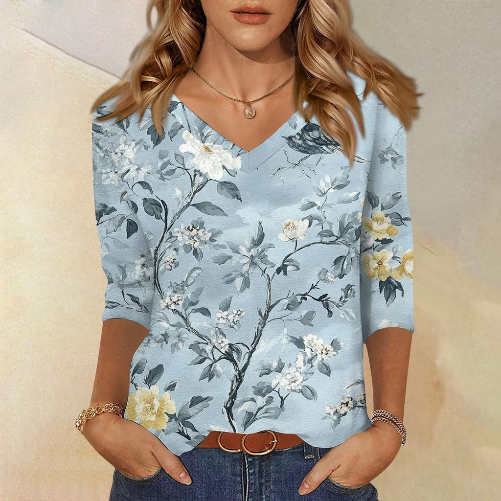 3/4 Sleeve Shirts For Women Cute Print Graphic Tees Blouses Casual Plus Size Basic Tops Pullover