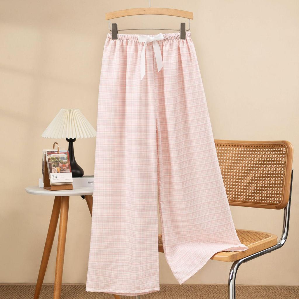 Women's Cloud Cotton Plaid Pajama Pants - Summer Casual Wide-Leg, Lightweight, Outdoor-Friendly, Yarn-Dyed, Long Style
