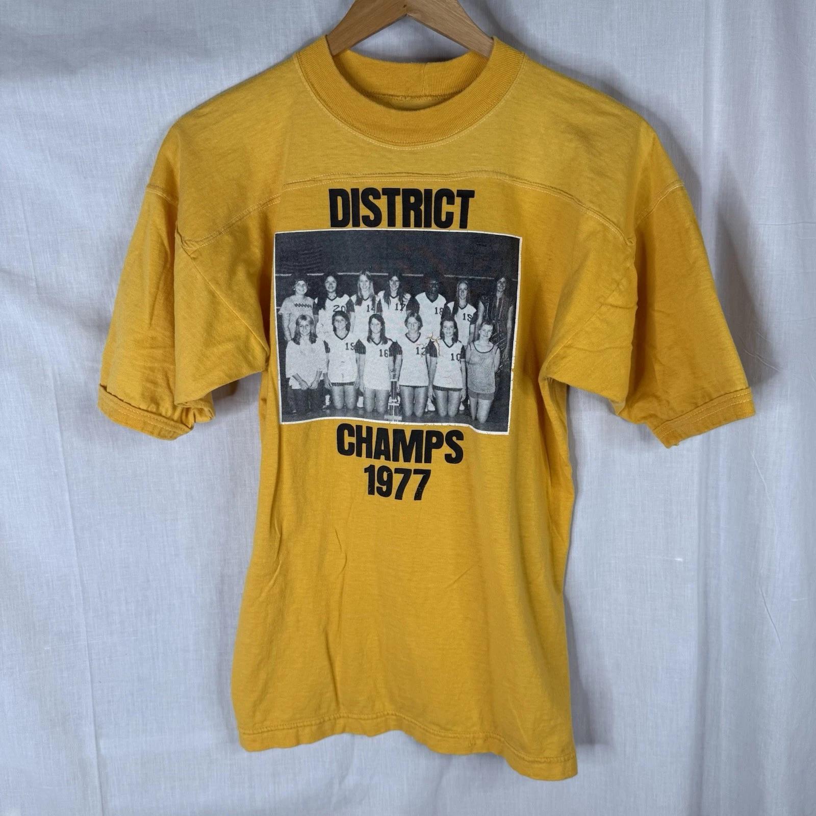1977 District Champs phot graphic athletic ringer yellow t-shirt M/L volleyball 4XL