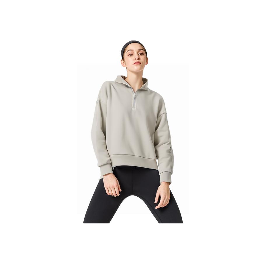 Li Ning Plain Stand Collar Sports Pullover Sweatshirt Women Sweatshirt Stone-Grey AWDT786-3
