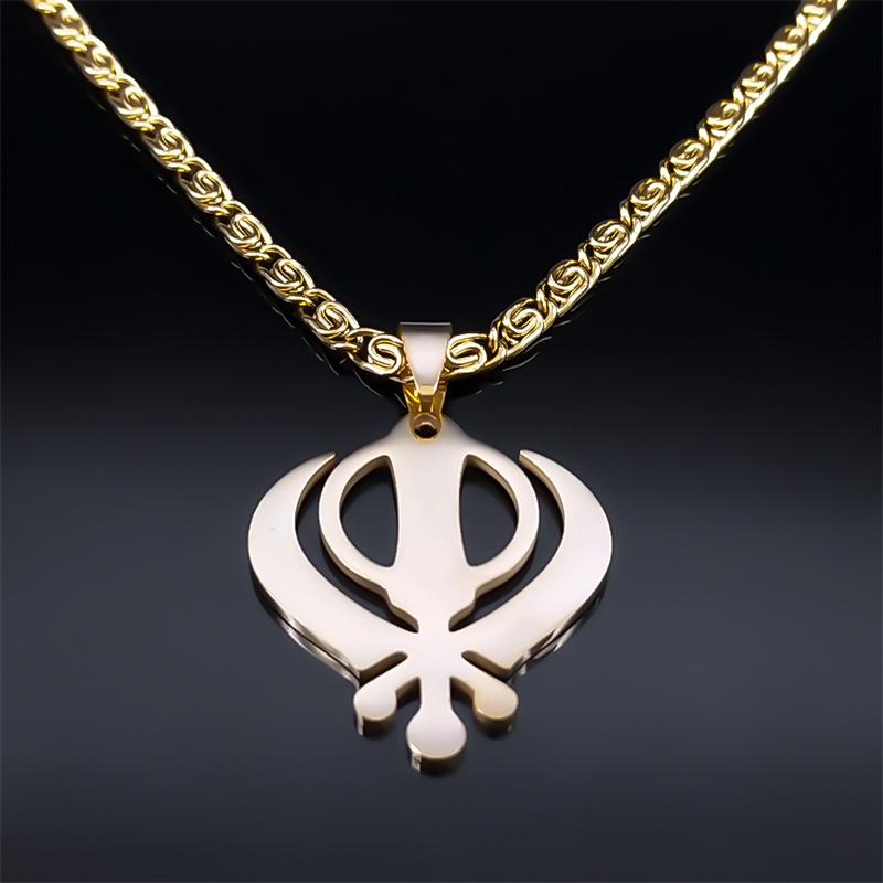Sikhismus Sikh Halskette Damen Herren Khanda Anhänger Edelstahl Indien Pakistan Malaysia Punjab Religiöse Halsketten Schmuck N8090