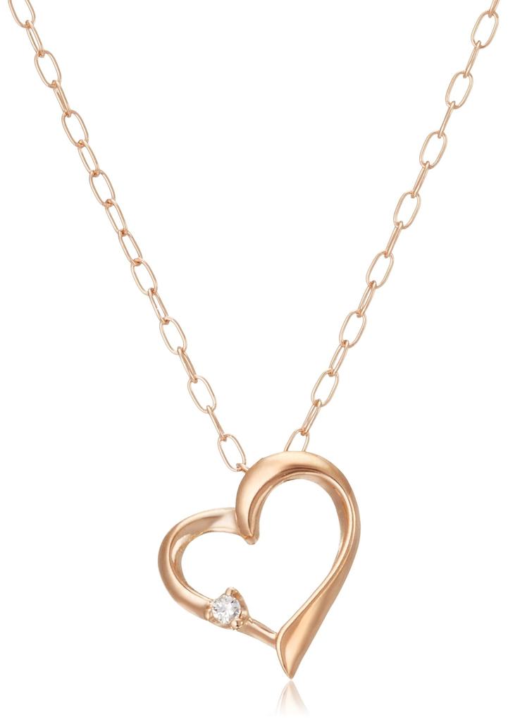 Di CHIARO DI DIAMANTE K10 Pink Gold X Diamond Heart Pendant Necklace CHD0046 [Carlo Diamante]