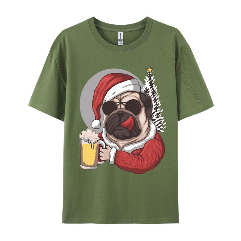 2024 New Mens T Shirt Pug Dog Wearing Santas Costume TShirt Black Tights Fitness For Male Free Shippping Clothes