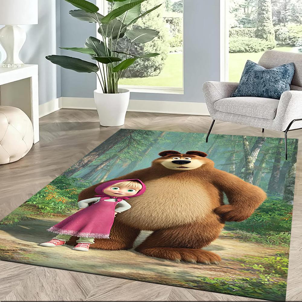 Masha Bear Floor Rug Office Rug Suitable for Outdoor Living Rooms Playrooms Balcony Anti-slip Rug Anime Office Decor