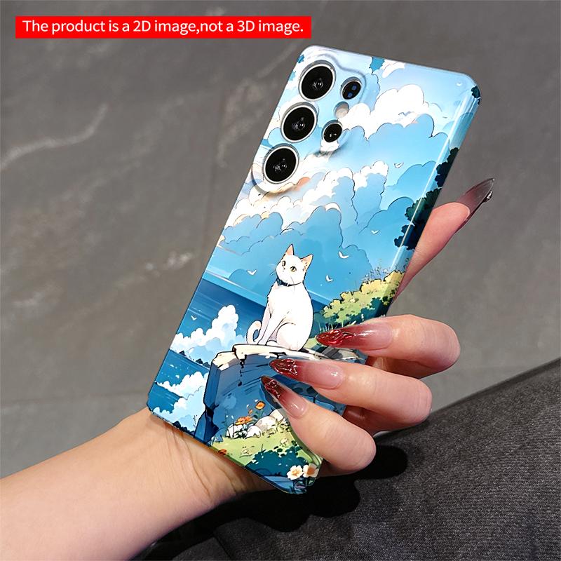 2DFlat Samsung Phone Case White Cat On Cliff by Sea Applicable To Galaxy S23 S24 S25ULTRA S26 A12 A14 A15 A16 A54 A55