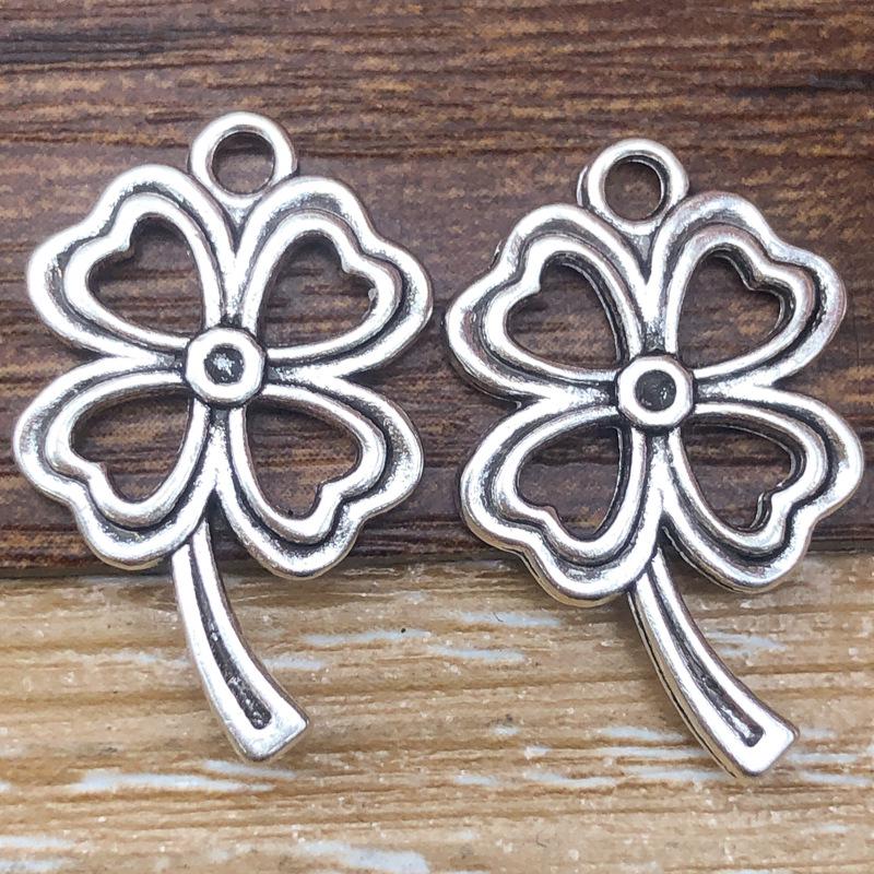 Antique Silver Alloy Four-Leaf Clover Pendant Charm for DIY Jewelry