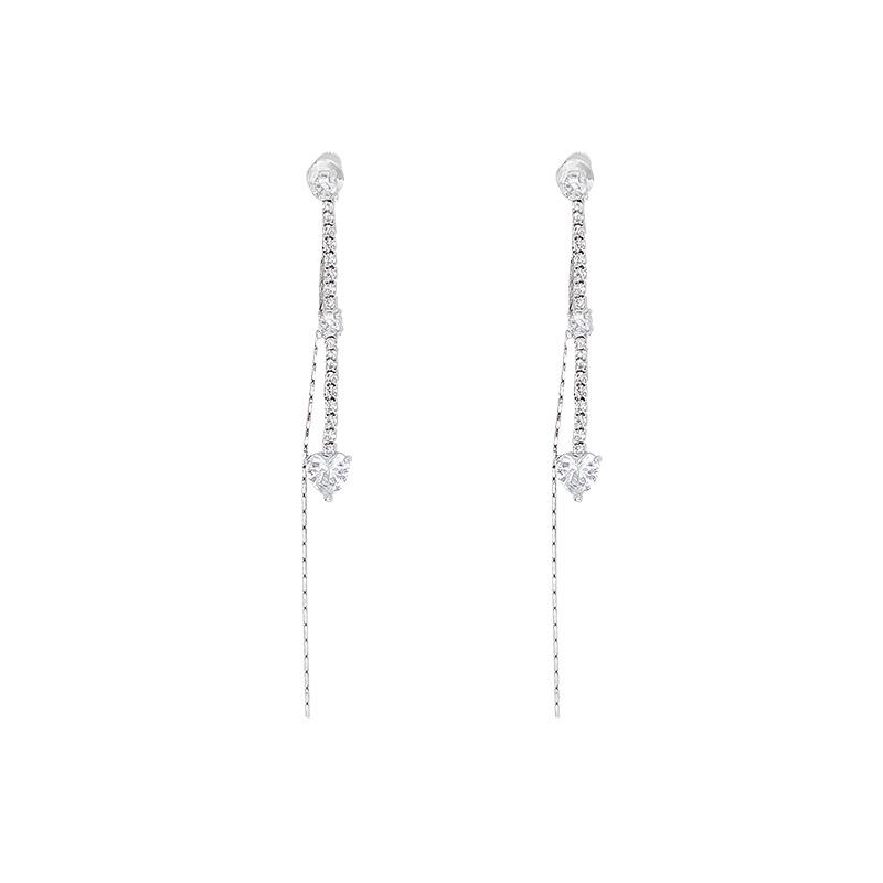 Light Luxury Zircon Heart Drop Earrings for Women Girls New Versatile Long Tassel Dangle Earrings Wedding Jewelry Accessories