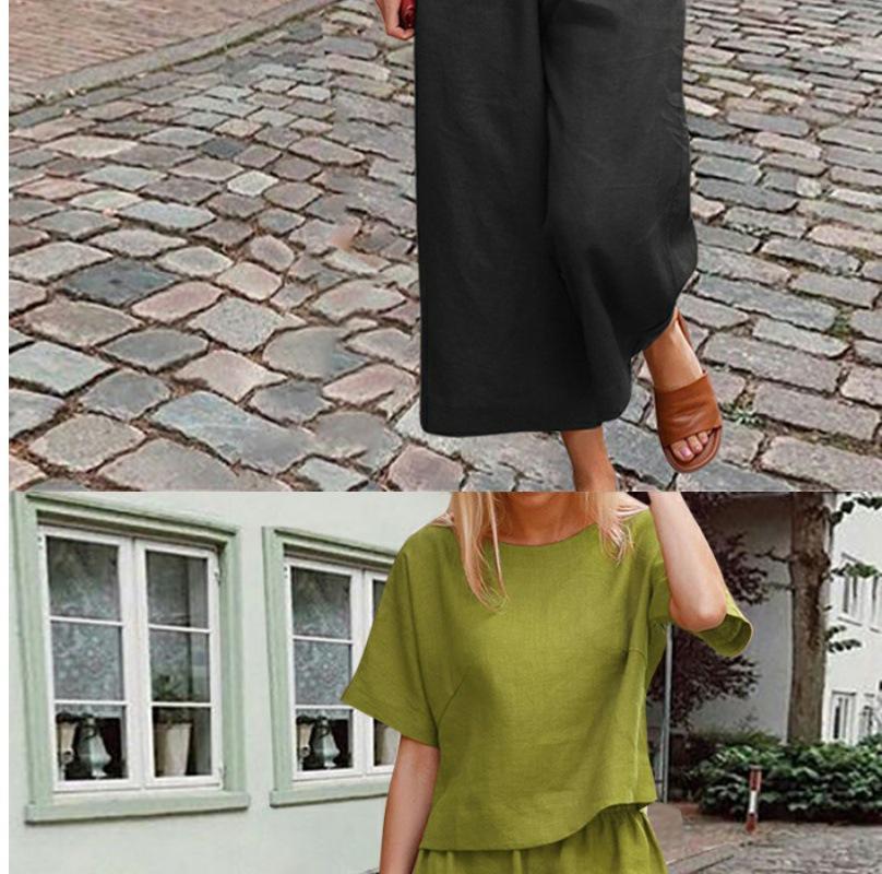 European & American Cotton Linen Casual Short Sleeve T-shirt and Pants Set