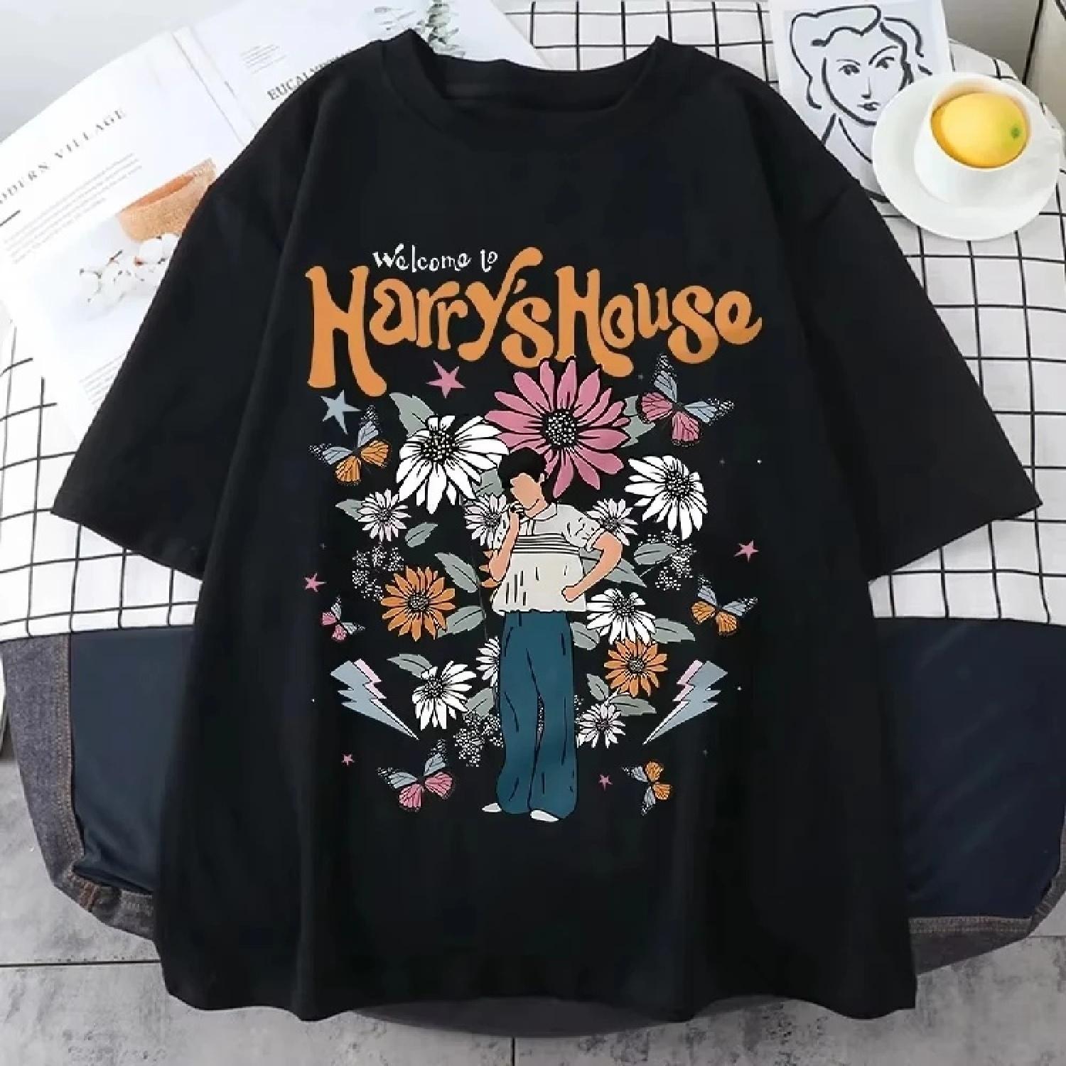 

Harrys House Women s T-shirt Summer Comic Pattern Short Sleeve Soft T-shirt Creative Life Fragments Graphic Tshirts S разноцветный