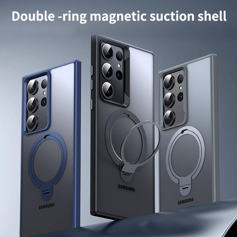 Magnetic Rotating 360 Stand Phone Case Galaxy S25 Ultra S24 S23 TPUPC Dual Ring Design