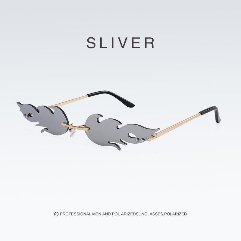 Women Rimless Wave Sun Glasses Luxury Fashion Metal Shades Vintage Women Mirror Eyewear UV400 2020 Hot Fire Flame Sunglasses