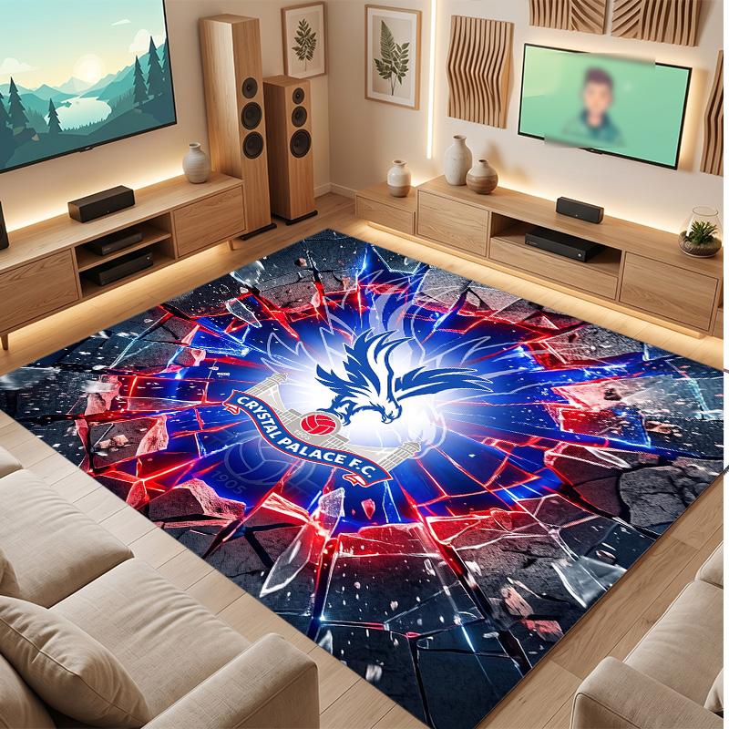 Crystal Palace Football Print Crystal Velvet Rug, Comfortable Water Absorbent Non Slip Indoor Floor Carpet