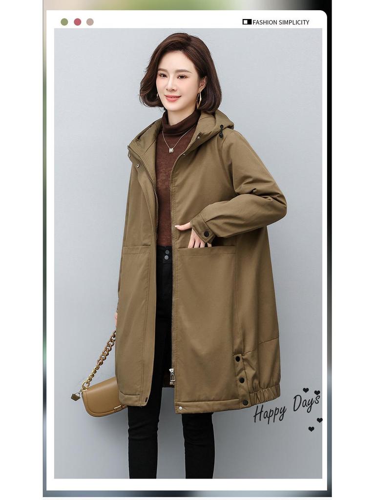 Women's 2024 Winter Fleece-Lined Hooded Parka: Loose Mid-Length Thickened Workwear Cotton Coat
