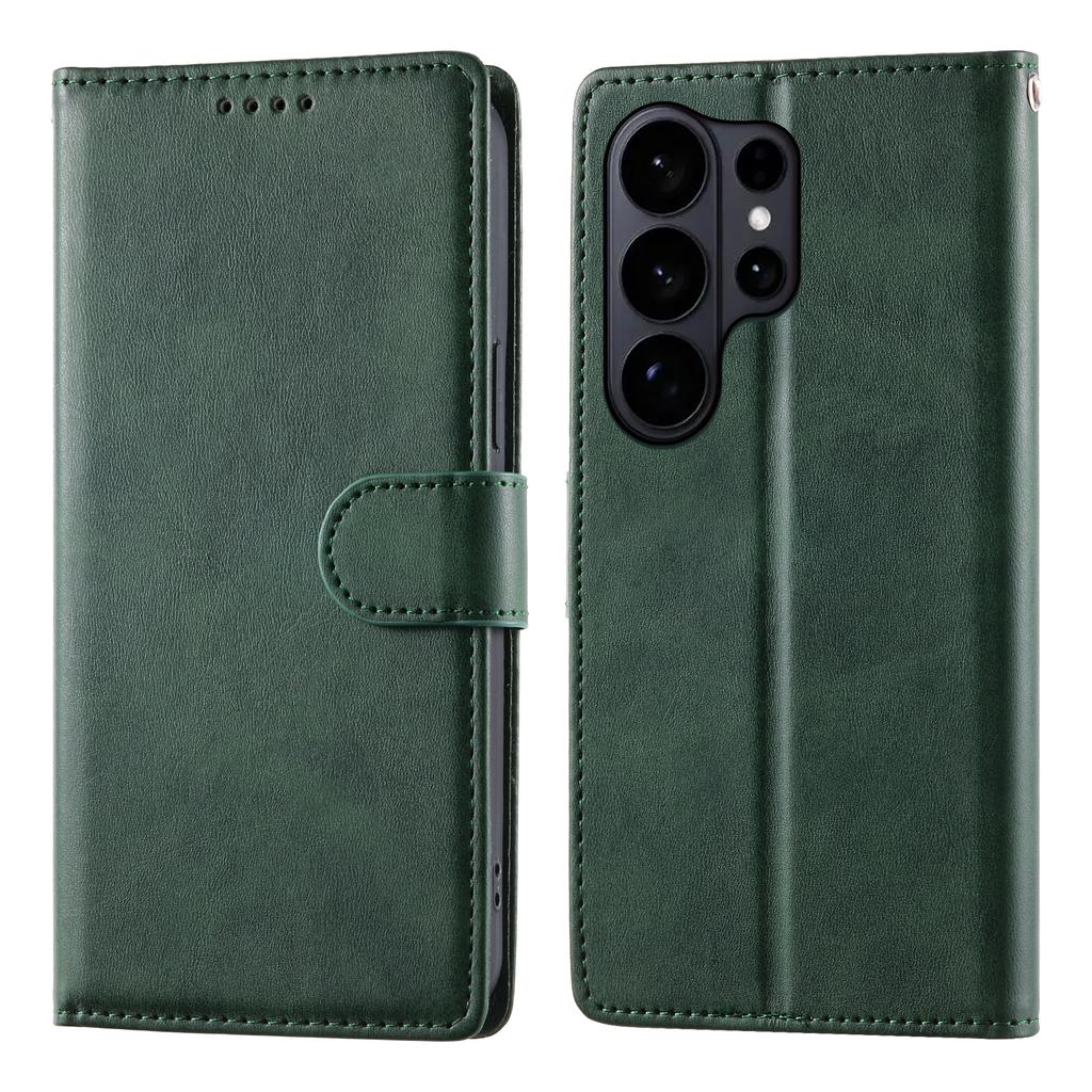 For Samsung Galaxy S26 Ultra Case Stand Wallet Calf Texture PU Leather Flip Phone Cover with Wrist Strap