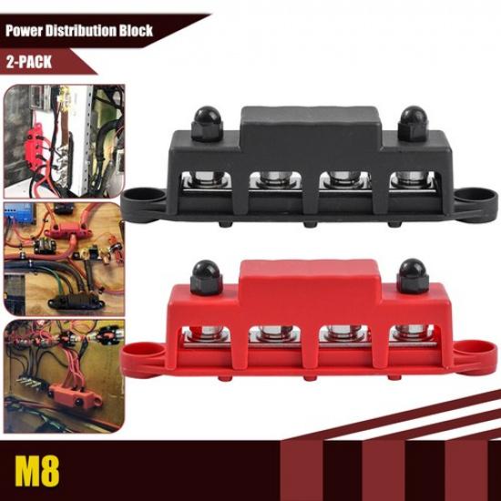 

Positive Negative Bus Bar Battery Power Distribution Block 4 x M8 Terminal 2PCS