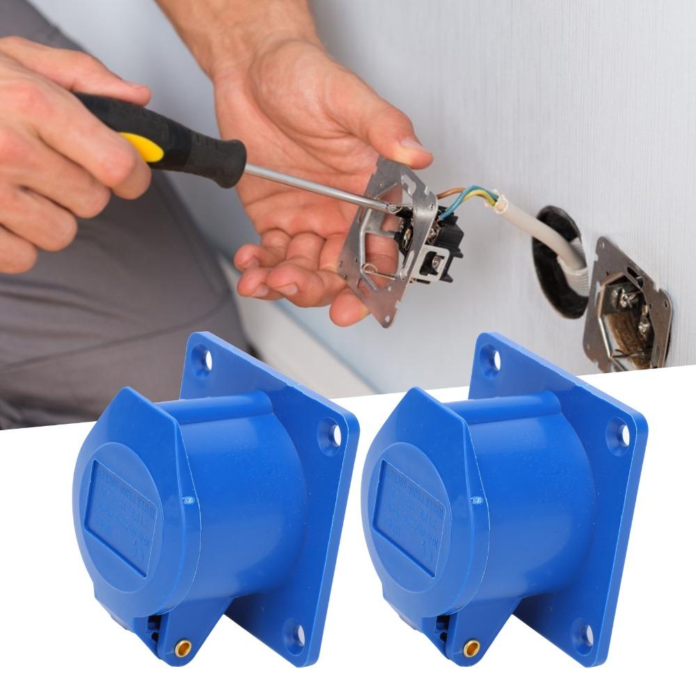 2 Pcs 3 Pin 16A Industrial Power 2P+E IP44 Industrial Connector 220-250V Concealed Single Phase Receptacle